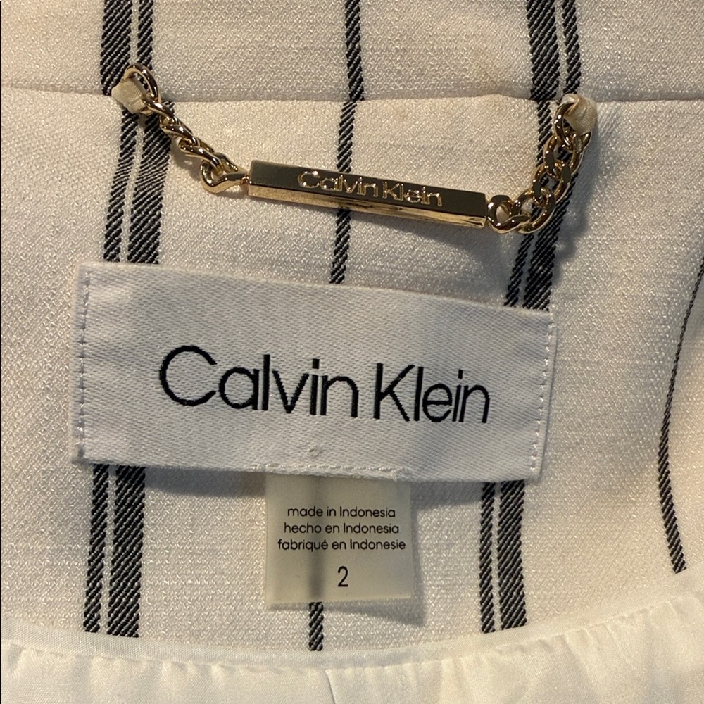 NWOT Calvin Klein White and Charcoal Striped Blazer - Picture 7 of 10